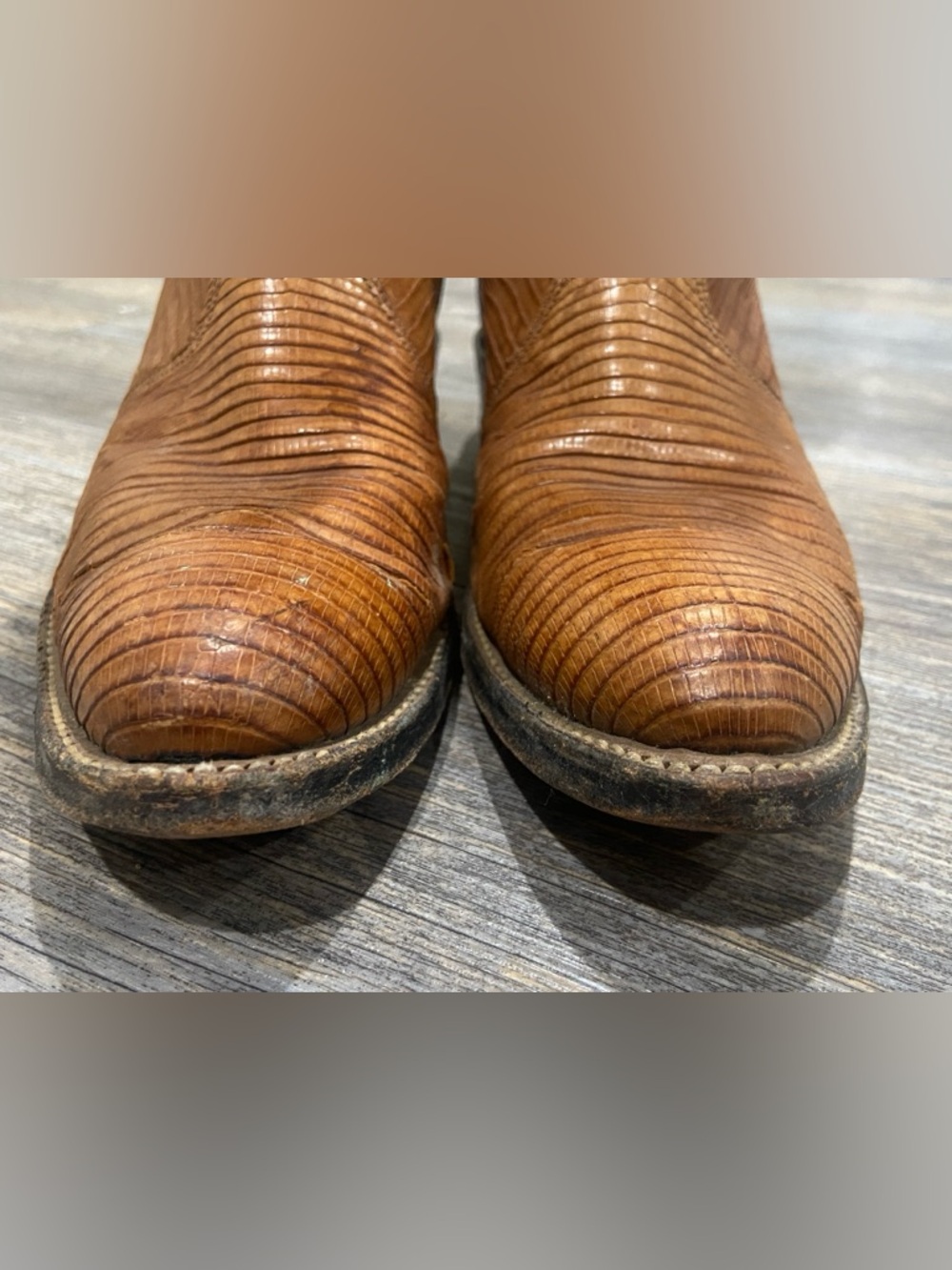 VTG Tony Lama Exotic Lizard Cowboy Brown Boots Size 8B Style 8006 Western Rodeo - Picture 7 of 13